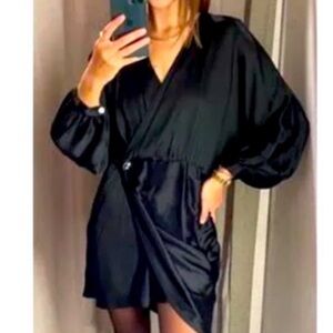 Zara satin Elegant Black Wrap Dress